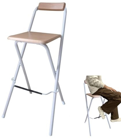 Sgabello Alto Pieghevole per Adulti, Sgabello da Bar per La Colazione con Struttura In Acciaio, Sedile da Ufficio per Feste In Giardino, Capacità di Carico 150 Kg, Naturale ( Color : 1pc , Size : 70cm