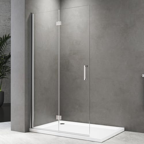 Duschwand Walk In 75x195 cm 180°Klappbar Dusche Walk In Duschtür Falttür Duschabtrennung aus 6 mm Starkem Einscheiben-Sicherheitsglas mit Nanobeschichtung, Leicht zu Reinigen