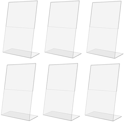 LEXININ 6 Pack A4 Acrylic Sign Holder, Plastic L Shaped Clear Display Stand for Display Photo Menu Poster