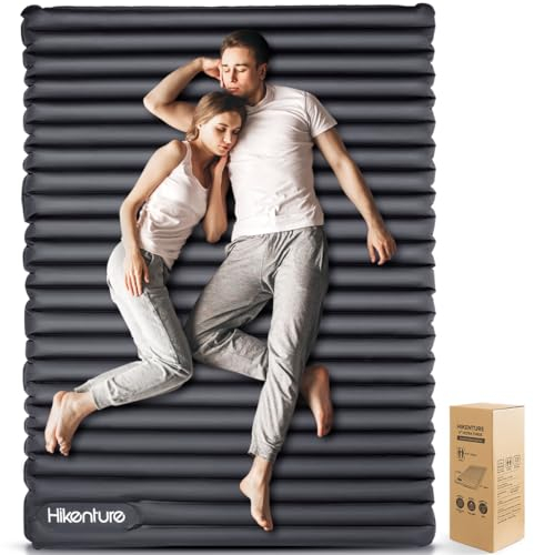 HIKENTURE Aufblasbare Isomatte für 2 Personen, Camping Isomatte Ultraleicht, Camp Luftmatratze Schlafmatte 120cm mit Pumpsack, für Outdoor, Wandern, Strand, Grau