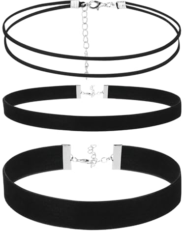 Telooco 3 Stück Samt Choker Schwarz Halloween Choker Kette Damen Trachtenkette Enganliegend Gothic Samtkragen Halsband Verstellbarer Samt Kropfband Halskette Damen-und Mädchenschmuck