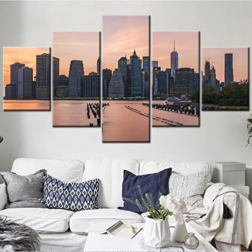 Leinwandbild Wandbild Bild 5-Tlg Sonnenuntergang New York City 175 X 80 Cm Leinwanddrucke Kunstdrucke Dekor Kunstwerke Moderne Bilder Für Heimdekorationen Wohnzimmer Esszimmer Schlafzimmer -3X6K-E8E6-