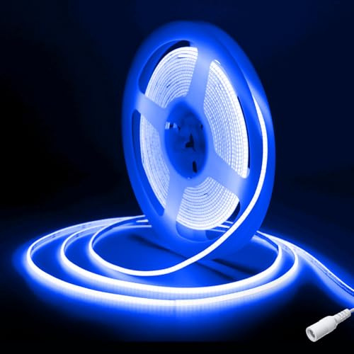 Fosingut COB LED Streifen 5m, DC12V Blau LED Strip,480 LEDs/M CRI90+ Hohe Helligkeit Flexibel COB Band Lichtleiste Selbstklebend,2.7mm Stripes LED Bar,Kanal,Küche,TV,Auto,Heim Decor(Nur Strip)