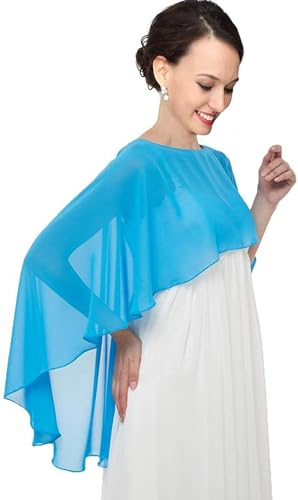 Damen Chiffon Stola Einfarbiger Schal Abendkleid Schalüberzug Sonnenschutzschal Cape Abendkleid Shawls Umhang für Hochzeit Braut Brautjungfer Abendessen Bankett Kleiderdekoration,Hellblau