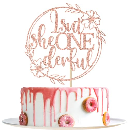 Décoration de gâteau « Isn't She Onederful », décoration de gâteau d'anniversaire pour fille, décorations de fête d'anniversaire pour fille, paillettes or rose