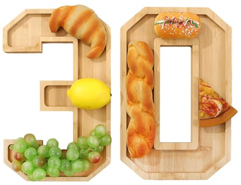 Wooden Number Charcuterie Serving Tray 11.8inch Fillable Large Number Charcuterie Board Box Decorative Platter for 30th 40th 50th 60th Anniversary Birthday Party (30)