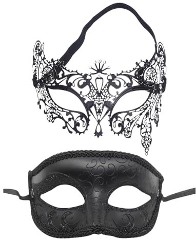 YEIUZPT 2pcs Masquerade Mask, Party Mask, Women's Prom Masks, Prom Mask Half Face, Masquerade Masks for Couples, Women's Sexy Flexible Lace Masks carnivals Halloween Masquerade Party