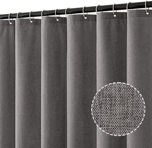 MIULEE Tenda Doccia in Lino Antimuffa Grigio 120 x 200 cm | Tende da Doccia Impermeabili in Poliestere di Lusso per Hotel, Tenda da Bagno in Tessuto Lavabile con 8 Anelli