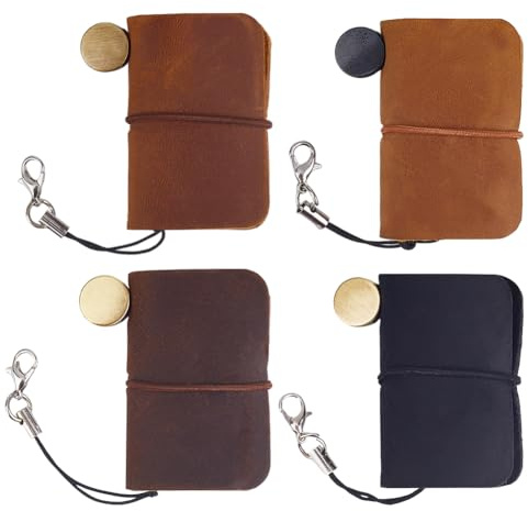 CRASPIRE 4 Farben Mini-Leder-Tagebuch Notizbuch gebunden tragbar 1,7 x 1,9in Vintage täglich handgemachte Blanko-Papier 64 Seiten kleine Reise Refill Notizblock für Keychain Geschenke Reisen Schreiben