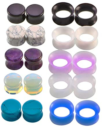 Grewod Ohr Tunnel, Silikon Bunt Rund Stein und Creolen Herren und Damen Flesh Tunnel Ohr Plug Ohr Expander Piercing Schmuck 10MM, 20 Stück