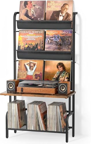 Plattenspieler Schallplatten Aufbewahrung PlattenspielerStänder Schallplattenspieler-Tisch mit Vinyl-Schallplatten-Aufbewahrung für bis zu 300 Alben Schallplatten Wandhalterung Vinyl Display Große