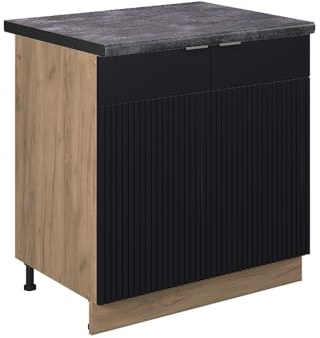 Vicco Spülenunterschrank Fame-Line, Schwarz gestreift, 80 cm | MDF-Front · AP Anthrazit inkl. · Höhenverstellbare Füße · Metallgriffe · Soft-Close