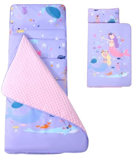 Kleinkind-Nickerchen-Matte mit Kissen und Decken Anti-Kick-Thermalschlafmatte mit Griff 47x20 Tragbares Roll-up-Kinder Schlafsack Nickerchen für Kindertagesstätte Vorschulstil, Nickerchenmatte