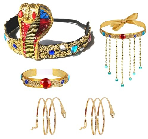 MIVAIUN 5 Stück Ägyptisches Kostüm Zubehör Medusa Schlange Stirnband Wirbel Schlangen Armbänder Schlange Medusa Halloween Haarschmuck für Frauen und Mädchen
