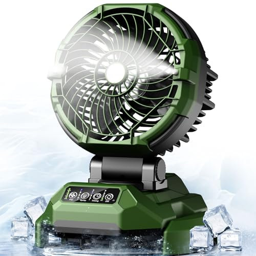 Veubew Ventilatore da campeggio Portatile 2400 mAh, velocità del vento regolabile a 4 velocità, testa oscillante a 90°, ventilatore da esterno