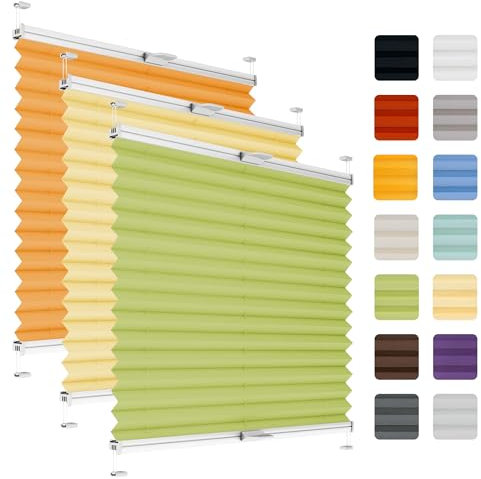 Fenster Plissee ohne Bohren zum Kleben auf Rahmen - Thermo Plisseerollo Innen - Rollo Jalousie, auf den Fensterrahmen, Faltrollo, Sichtschutz, Blickdicht, für Fenster & Tür - Grün, 30 x 80 cm