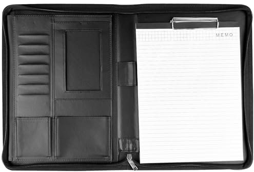 Comzantor A4 Dokumentenmappe aus Leder, Organizer Mappe, Schreibmappe, Konferenzmappe, Aktenmappe mit Reißverschluss, Arbeitsmappe, Ledermappe, Klemmbrettmappe, Ringbuchmappe Portfolio Klemmbrett
