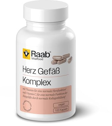 Raab Vitalfood® Herz Gefäß Komplex Kapseln (100 Stück) - Kombination aus Kalium, L-Arginin, schwarzer Knoblauch-Pulver, OPC aus Traubenkernextrakt sowie Thiamin und Vitamin C | 6-fach Kombination aus Kalium, L-Arginin, schwarzem Knoblauch-Pulver und OPC - Mit Thiamin und Vitamin C