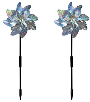 Tinyuet Molinos de Viento Antipájaros, Molinos de Viento reflectivos - 2 Unidades, Repelente Reflectivo Multicolor para Balcón, Terraza, Huertos y Áreas Verdes - Silver Dot