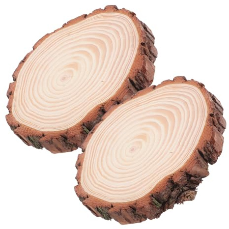 Tofficu 2pcs Unfinished Wood Discs Round Bark Wood Chips Craft Blanks Natural Edges Decorative Rounds for DIY