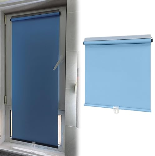 Tenda a Rullo Oscurante con Sistema a Molla Automatica Montaggio Senza Fori con Adesivo Protezione Solare UV Privacy per Casa/Ufficio/Balcone, Tessuto Termico in Poliestere Personalizzabile(Blue,46W x