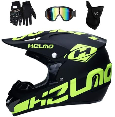 Youth Kids Motocross Helmet, with Goggles Gloves Mask, Full Face Off Road Motorbike Crash Helmets, Downhill Enduro Racing BMX MTB ATV Dirt Bike Helmet(AA,XL/58-59CM)