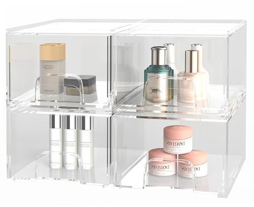 LN COZY CORNER Clear Stackable Acrylic Storage Drawers Plastic Organizer Bins for Bathroom Kitchen Under Sink Pantry Cabinet Makeup Refrigerator Organization (4)