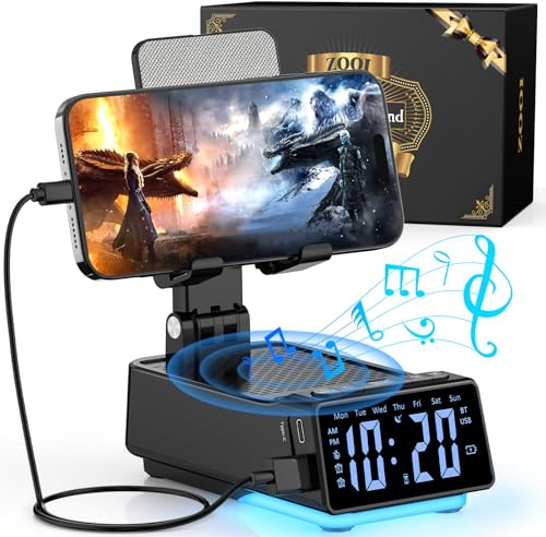 ZOOI Gifts for Men, 6 in 1 Bluetooth Speaker with Clock & Phone Stand | Gadgets for Men, Holder for Desk & Office with LED Display & Power Bank, Men's Gifts, Gifts for Men Who Have Everything