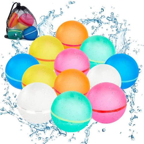 Pilikoll 12 Pièces Ballons à Eau Magnétiques en Silicone avec Sac de Rangement Silicone Ballons Magnétiques d'eau Remplissage Rapide pour Bataille d'Eau Jouets, Plage Fête de La Piscine D'été