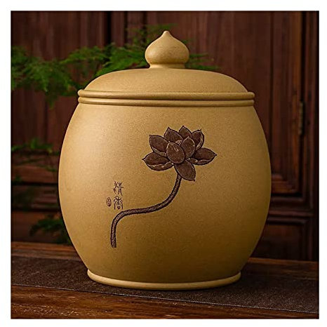 porta tè Barattoli da tè in sabbia viola cinese Serbatoio di stoccaggio sigillato in ceramica kaki con motivo a loto Decorare for mantenere asciutto e conservare foglie di tè sfuse scatola per tè in c