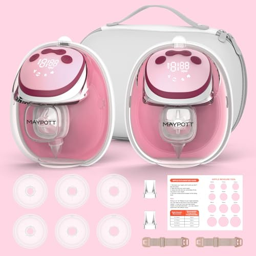 Wearable Breastfeeding Pump, Maypott Hands-Free Breast Pump Ideal Rhythm for More Milk, Leak Proof Memory Function Automatic Shutdown Breast Pump, Double Fit Flange with 4 Modes & 15 Levels,210ml