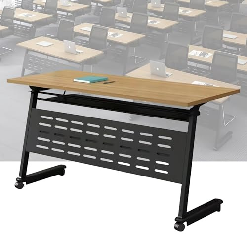 Mesa de conferencias plegable con ruedas, mesa de entrenamiento y reuniones con tapa abatible, diseño moderno para oficina, seminario y uso en el aula