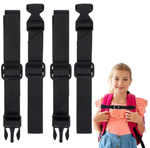 Jeqqinuz 2 Stück Verstellbarer Brustgurt Rucksack, Brustgurt Rucksack Kinder, Verstellbarer Heavy Duty Schultergurte mit Schnellverschluss für Joggen, Reisen, Klettern, Wandern, Außerhalb(Schwarz)