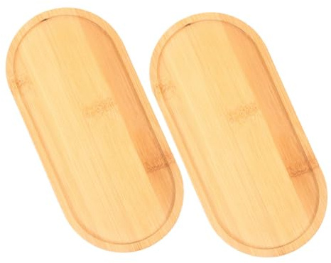 SUPVOX 2piezas Bandeja para Macetas Ovalada De Cerámica Platillos De Bambú para Plantas Suculentas De Interior Recolector De Agua para Jardín Exterior Accesorio De Jardinería