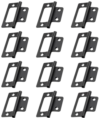 12 PCS Black Flush Hinge Matt Black Door Hinges No Noise Small Hinges Gate Hinges Compact Flush Door Hinge Suitable for Doors Windows Wardrobes Fences Drawers Wooden Boxes