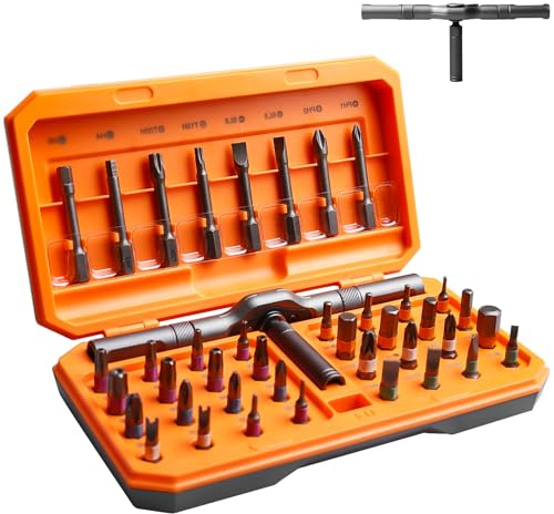 Juego de destornilladores magnéticos 42 en 1 con mecanismo de carraca, destornilladores de trinquete para bricolaje, 40 puntas + mango de trinquete extraíble, juego de herramientas de reparación para