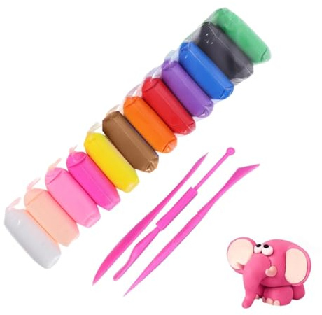 Juguta 12 Couleurs Air Dry Clay pour Enfants avec 3 Outils, Pate Autodurcissante, Argile Autodurcissante, Pate a Modeler Enfant, Cadeau Créatif pour Garçons et Filles