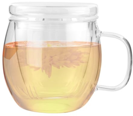 NOLITOY Taza de Té con Filtro y Tapa de Vidrio de Borosilicato Resistente Infusor Integrado para Oficina y Hogar Diseño Seguro y Resistente al Calor Transparente