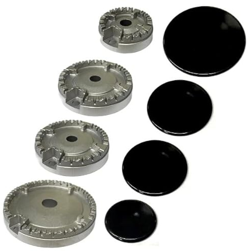 Kit Bruciatori Liscio + Coprispartifiamma per Piano Cottura – Set 4 Piattelli + 4 Bruciatori Compatibili Con Ariston, Indesit, Samet, Sabat e Nardi