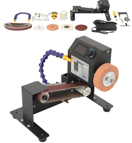 CDZHLTG Ponceuse à bande 350W,Machine Ponçage Électrique À Vitesse Réglable,Mini Ponceuse À Bande,Pour polissage, affûtage de couteaux, bois, métal,Machine à poncer d'établi avec 10 bandes abrasives