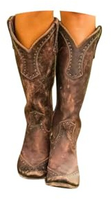 Cowboy stövlar för kvinnor extra bred broderad mellanvad cowgirl stövel bred vad låg klack västernstövlar läder knähöga tossor bekväma tjocka blockklack spetsig tå dra på mocka slouch skor, En brun