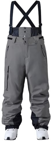 HOTIAN Herren-Skihose, Damen, Baggy-Schnee-Lätzchen, professionell, wasserdicht, winddicht, isoliert, warm, Winter, Schneehose, Overall, grau