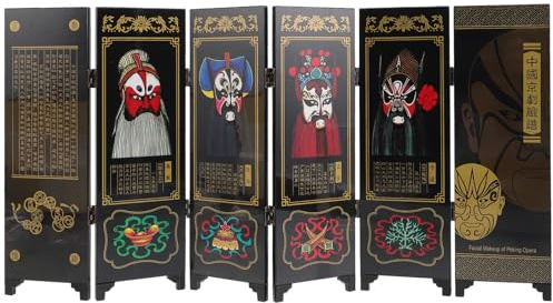 Toyvian Biombo Antiguo de Madera Seis Paneles de Artesanía Nacional, Mini Pantalla de Escritorio Decorativa, Estilo Chino Tradicional para Decoración del Hogar y Regalos Navideños