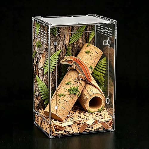 KAKOOTI Reptile Terrarium Tall 11 Gal Vertical PC Terrarium, 12 x 12 x 18 Inch Habitat Enclosure with Front Opening Door and Top Screen Ventilation for Geckos, Tree Frogs, Chameleons, Bearded Dragons