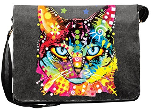 Coole Vintage Umhängetasche für Katzenhalter mit Katzen Motiv Canvas Blue Eyes Tasche Katze Katzenbesitzer Retro Studententasche Messenger Bag