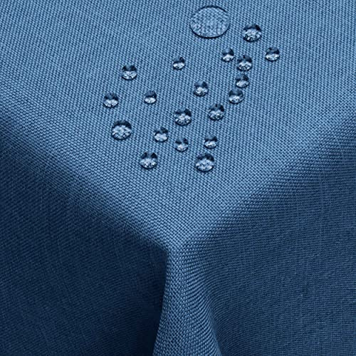 DecoHomeTextil Leinen Optik Tischdecke Eckig 130 x 260 cm Dunkelblau | wasserabweisend, fleckenabweisend, abwaschbar, Lotuseffekt
