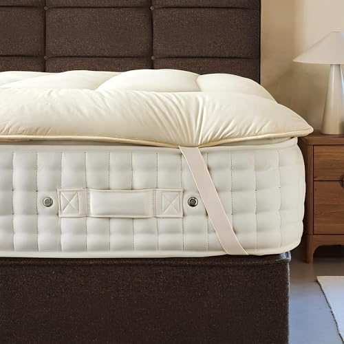 Woolroom Deluxe Mattress Topper King Bed 4-5 cm - 1000gsm Certified Hypoallergenic British Wool 200tc Organic Cotton Bed Bug Resistant - Extra 100% Natural Premium Comfort