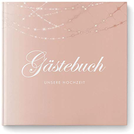DeinWeddingshop Gästebuch zur Hochzeit mit Fragen - quadratisch - Hochzeitsgästebuch Hochzeitsalbum Hochzeitsbuch (Rosé Lights)