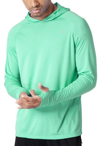 Willit Men's UPF 50+ Sun Protection Hoodie Lightweight Long Sleeve Fishing Shirt Loose Fit Swim Rash Guard Light Green L