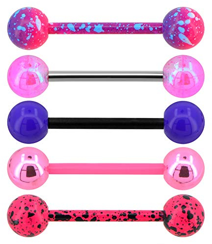 OUFER 5PCS 14G 316L Edelstahl Pink Purple Acrylic Balls Zunge Bars Splatter Bar zungenpiercing
